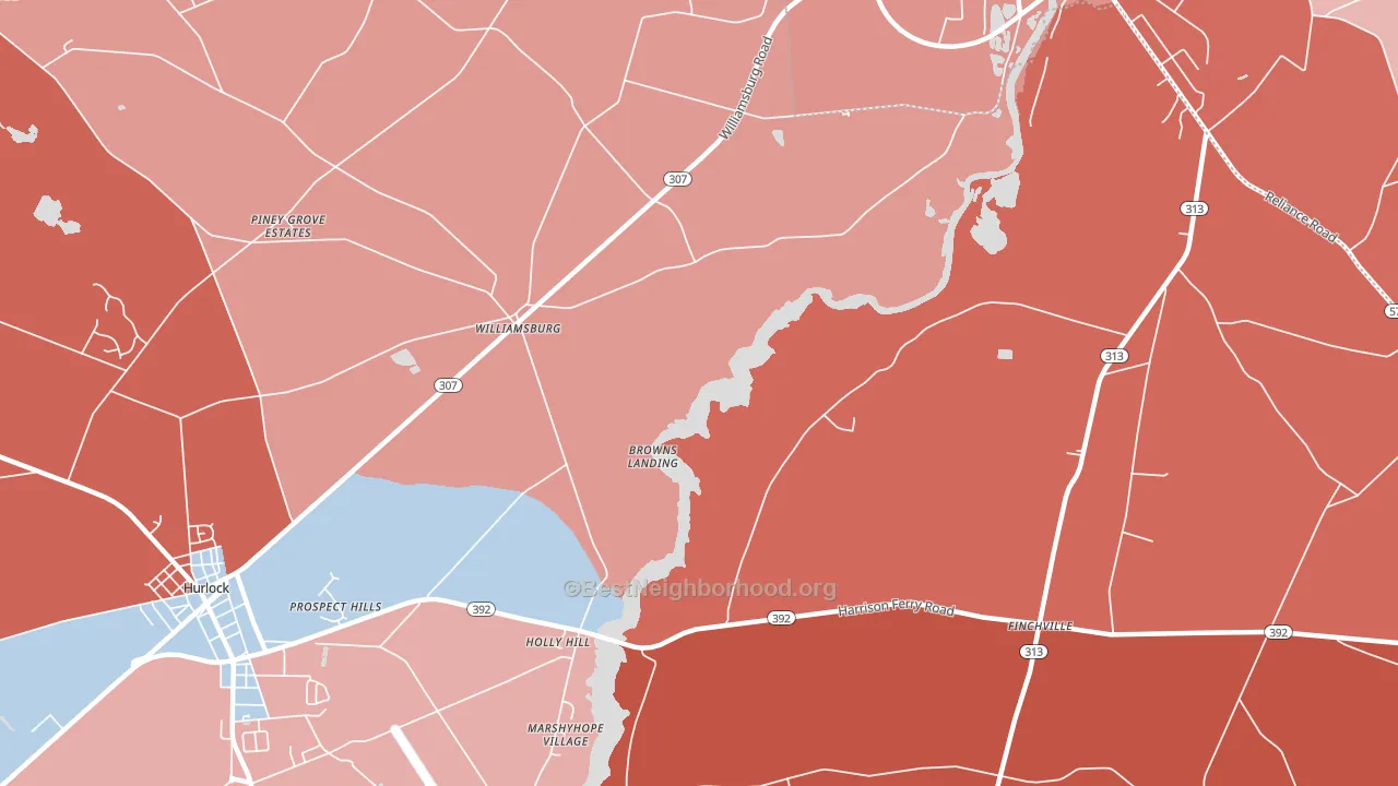 Williamsburg, MD block-group political-lean map