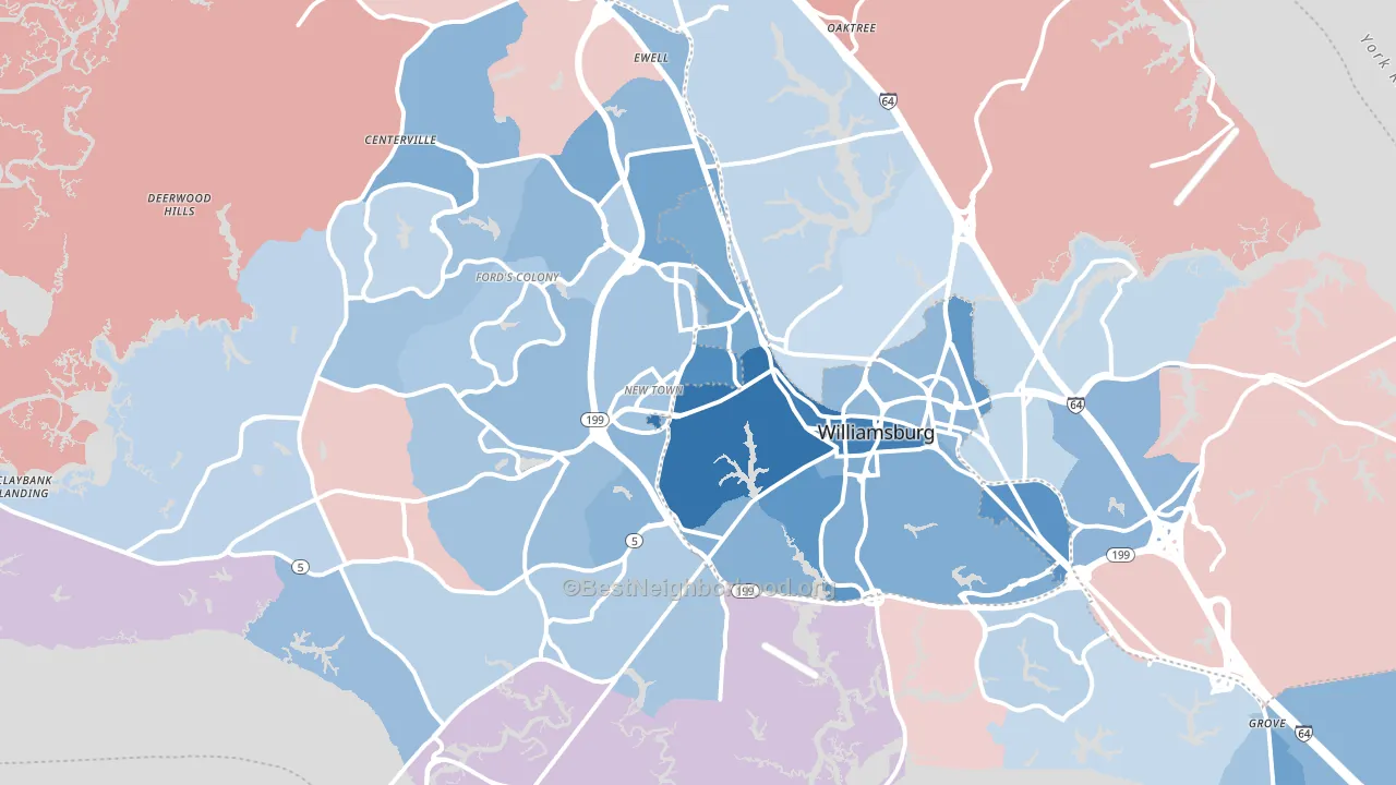 Williamsburg, VA block-group political-lean map