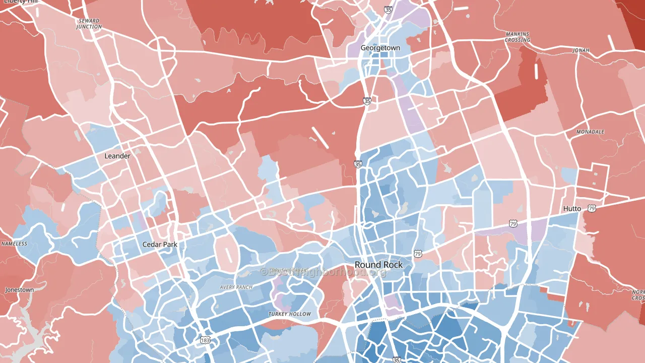 Williamson County, TX block-group political-lean map