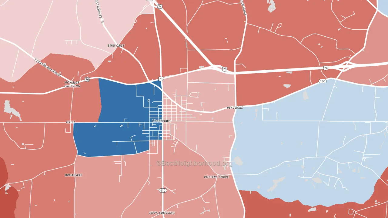 Williamson Crossroads, NC block-group political-lean map