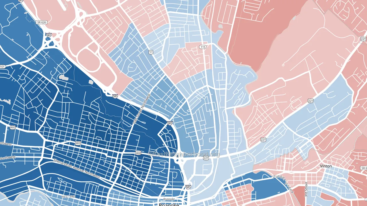 Williamson Road, Roanoke, VA block-group political-lean map