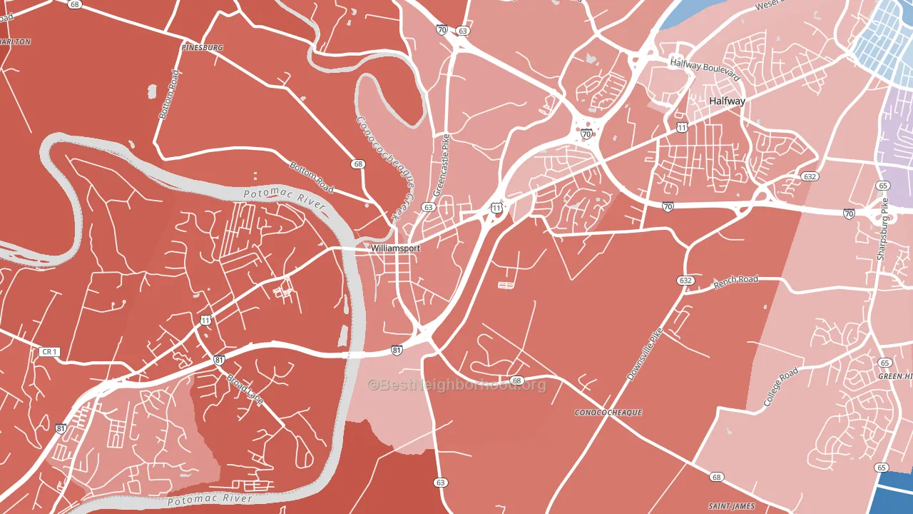 Williamsport, MD block-group political-lean map