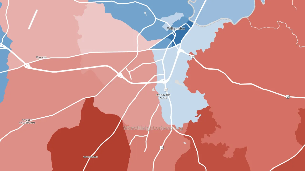 Williamston, NC block-group political-lean map