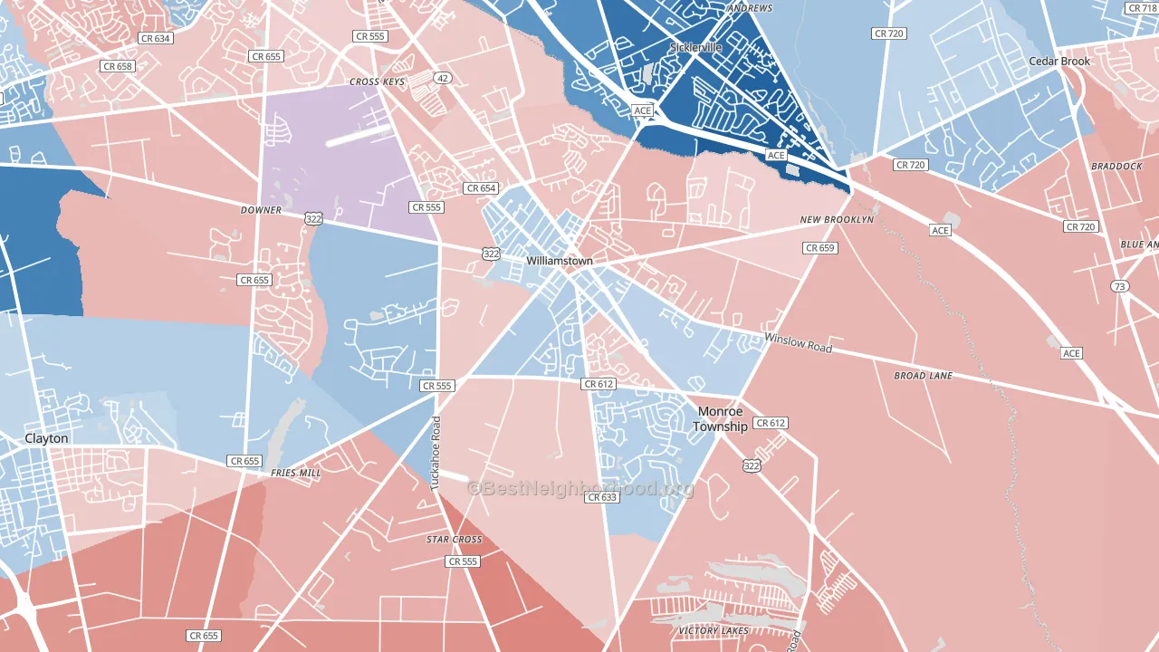 Williamstown, NJ block-group political-lean map