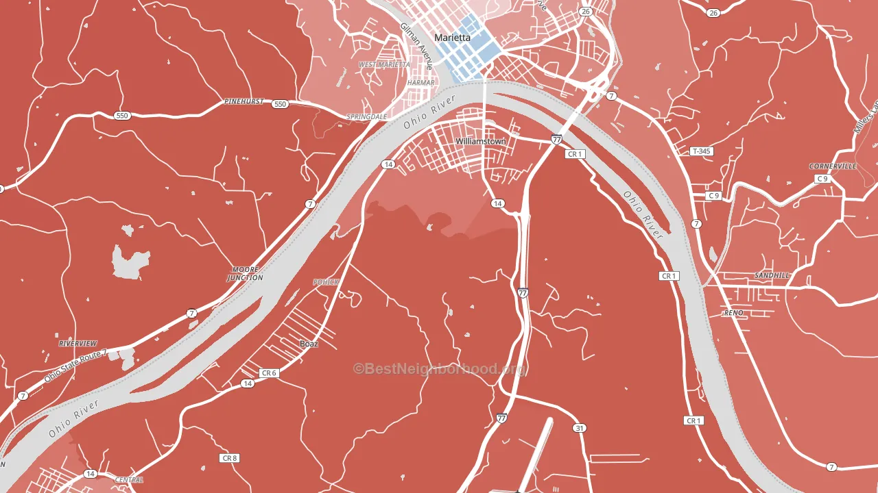 Williamstown, WV block-group political-lean map