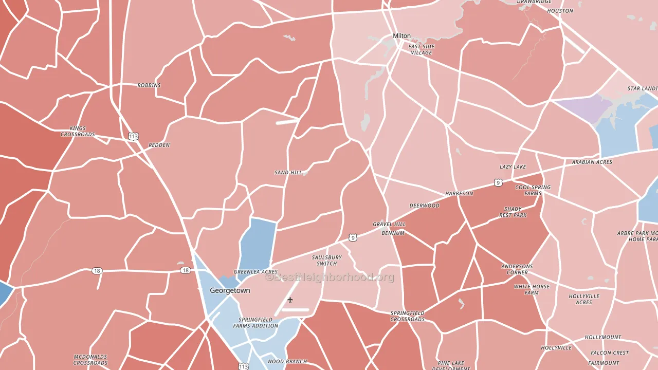 Williamsville, DE block-group political-lean map