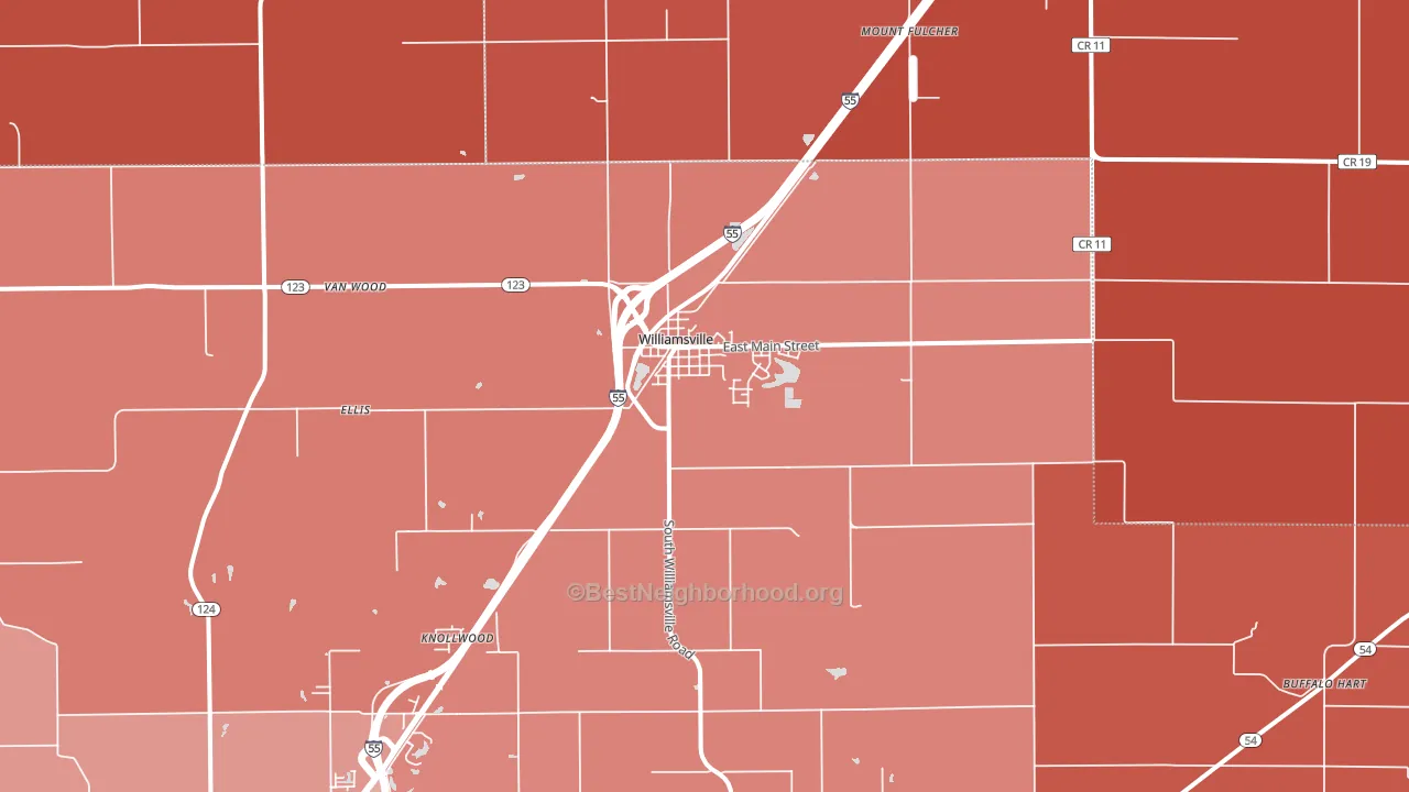 Williamsville, IL block-group political-lean map