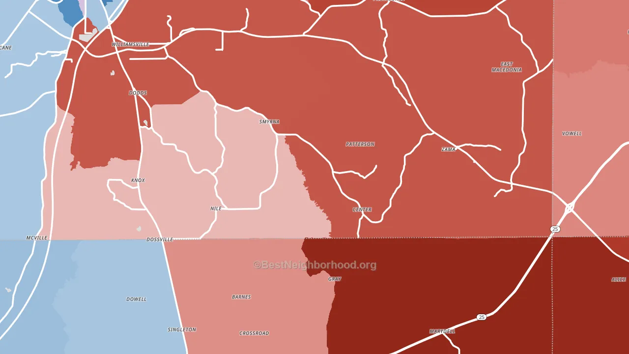 Williamsville, MS block-group political-lean map
