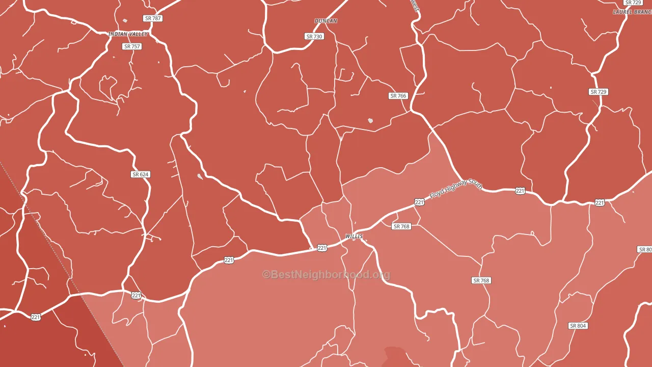 Willis, VA block-group political-lean map