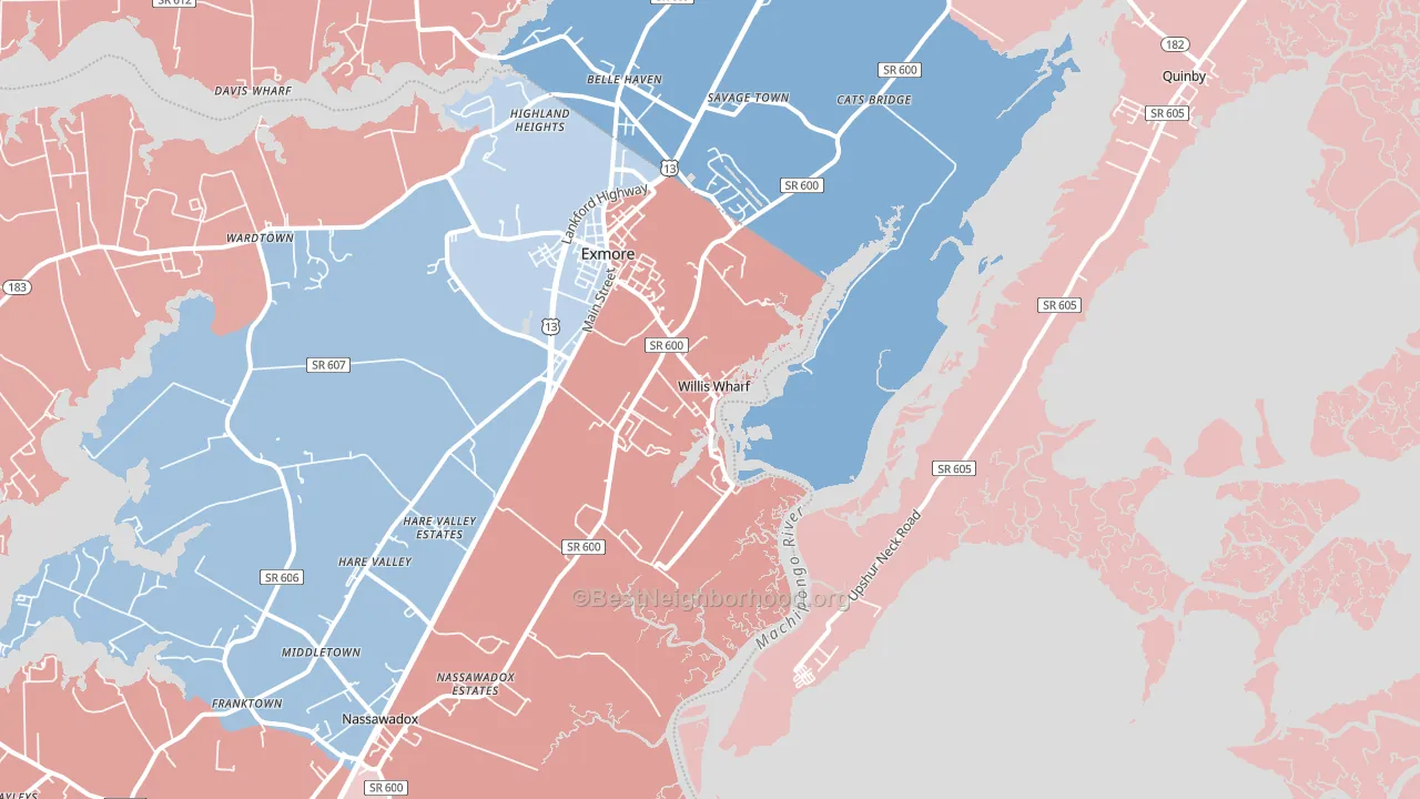Willis Wharf, VA block-group political-lean map