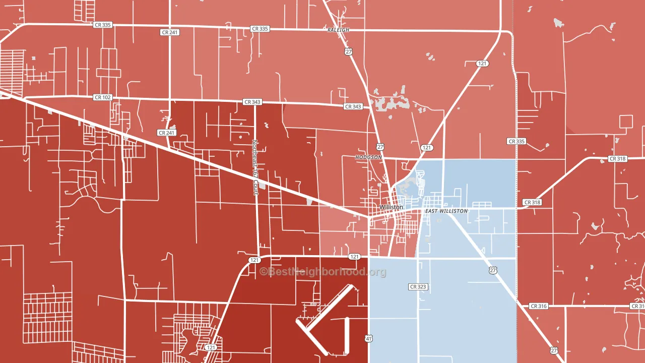 Williston, FL block-group political-lean map