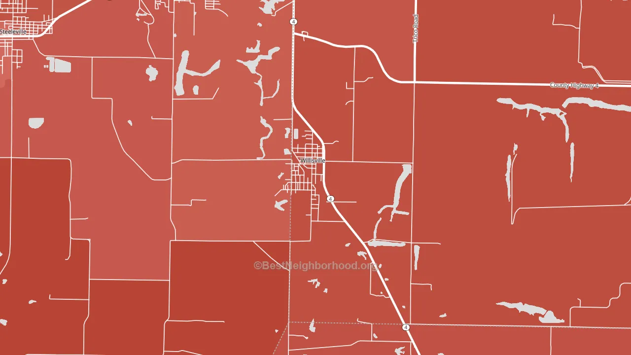 Willisville, IL block-group political-lean map