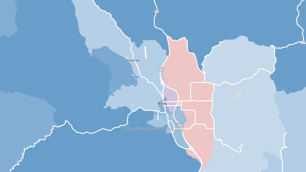 Willits, CA block-group political-lean map