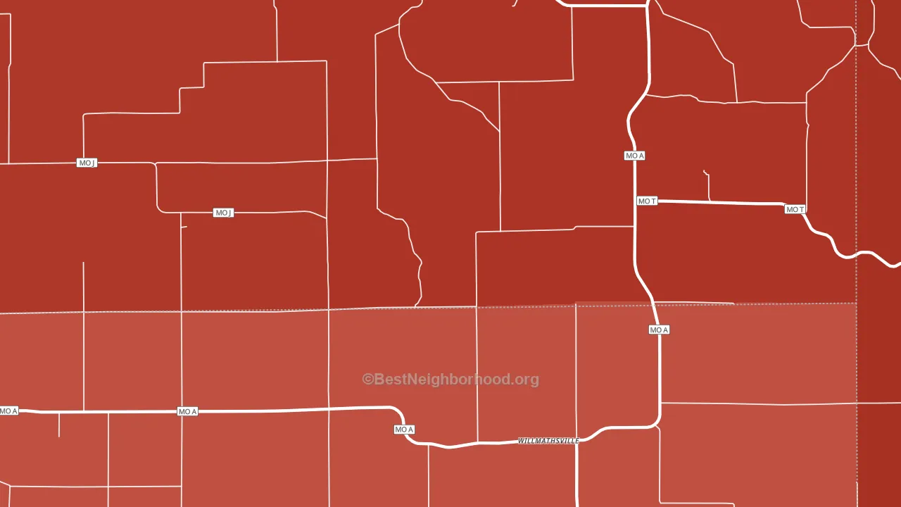 Willmathsville, MO block-group political-lean map
