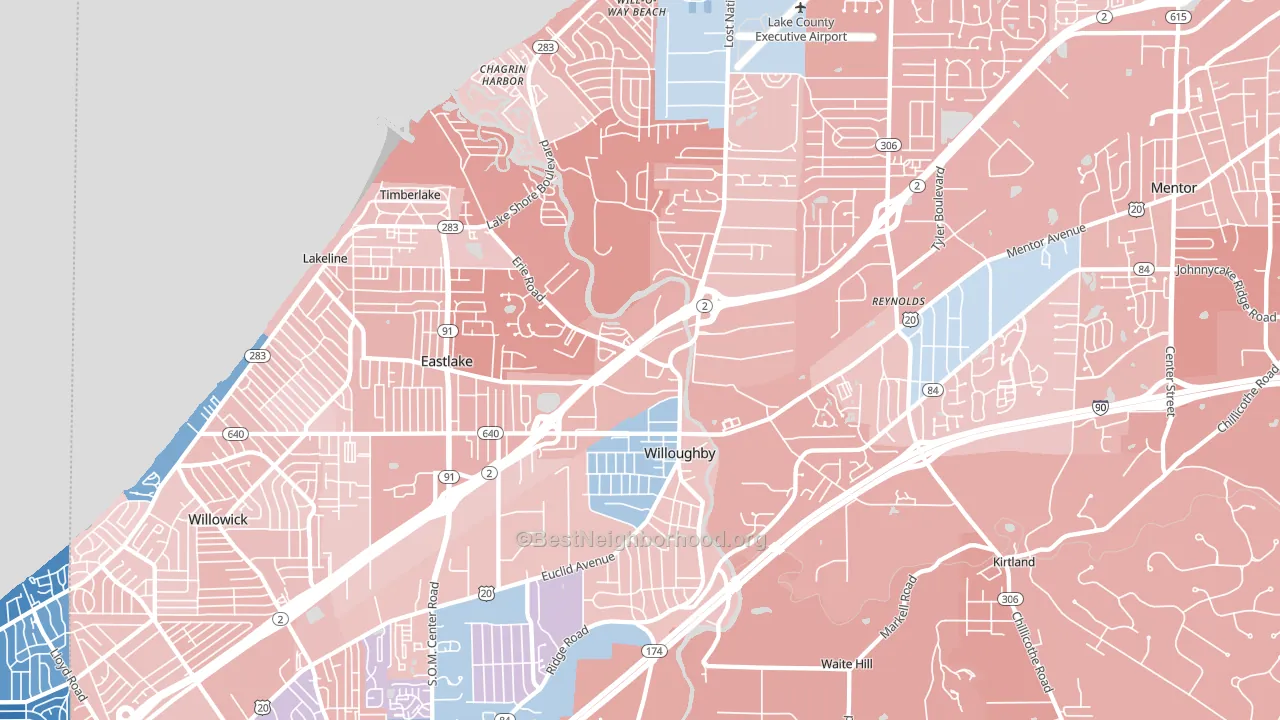 Willoughby, OH block-group political-lean map