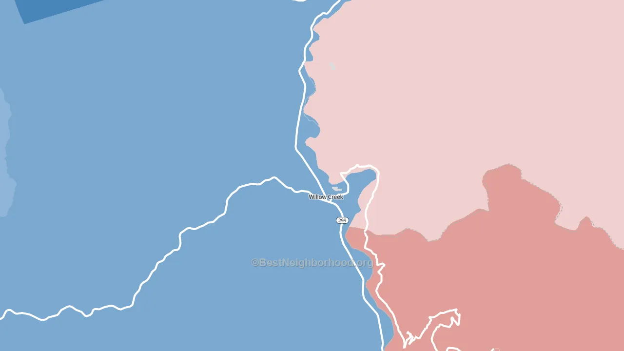 Willow Creek, CA block-group political-lean map