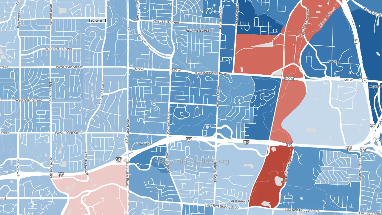 Willow Creek, Kansas City, MO block-group political-lean map