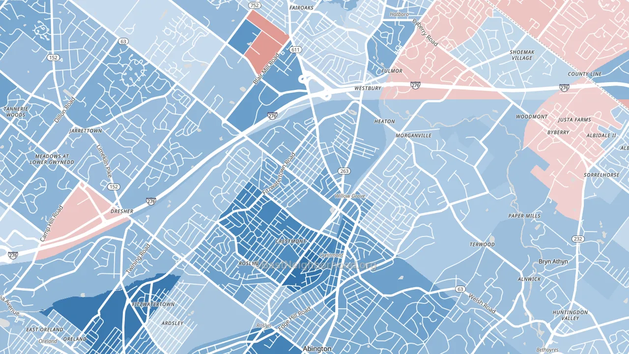 Willow Grove, PA block-group political-lean map
