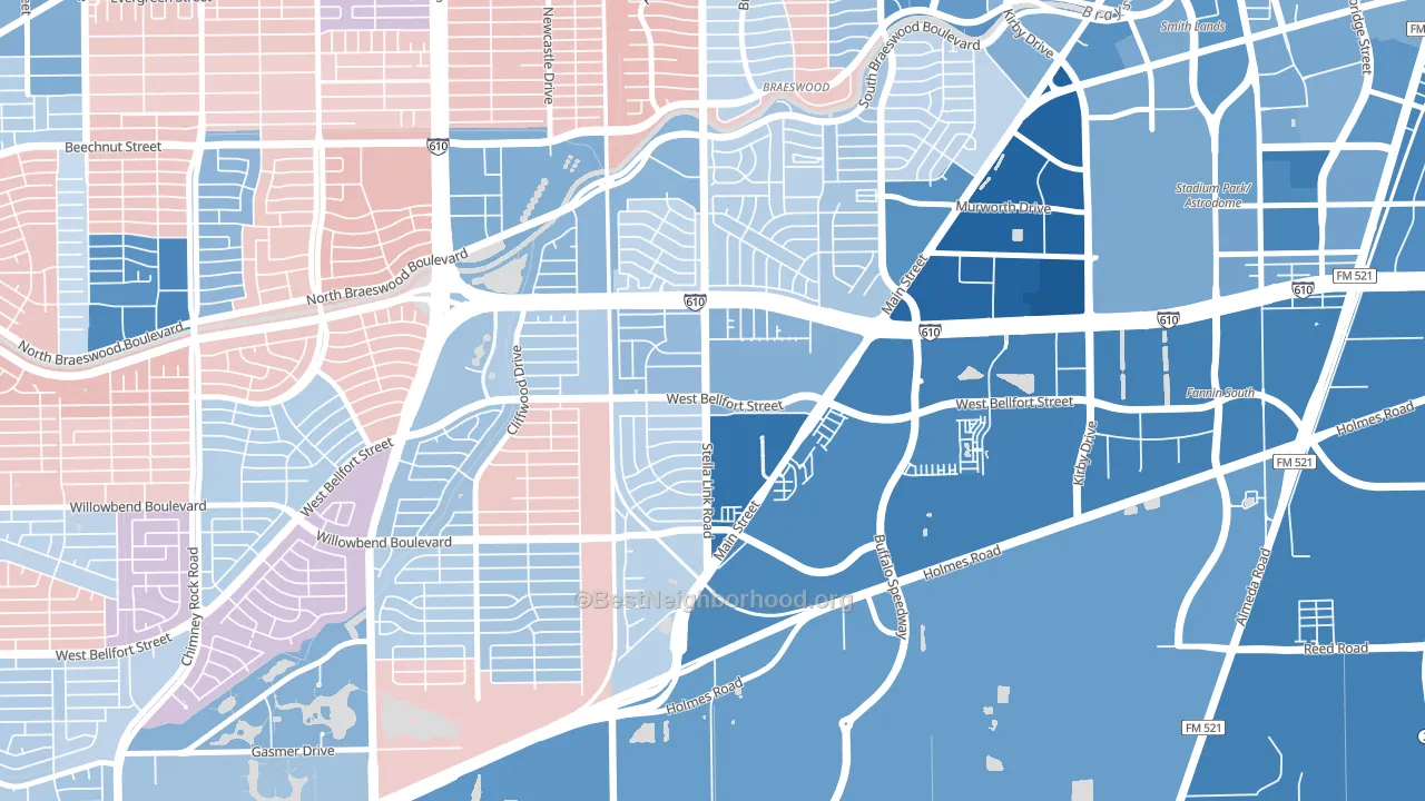 Willow Meadows-Willowbend Area, Houston, TX block-group political-lean map