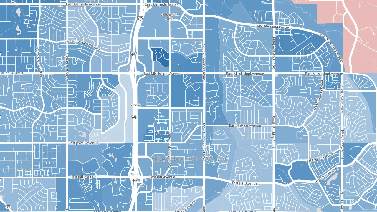 Willow Park, Aurora, CO block-group political-lean map