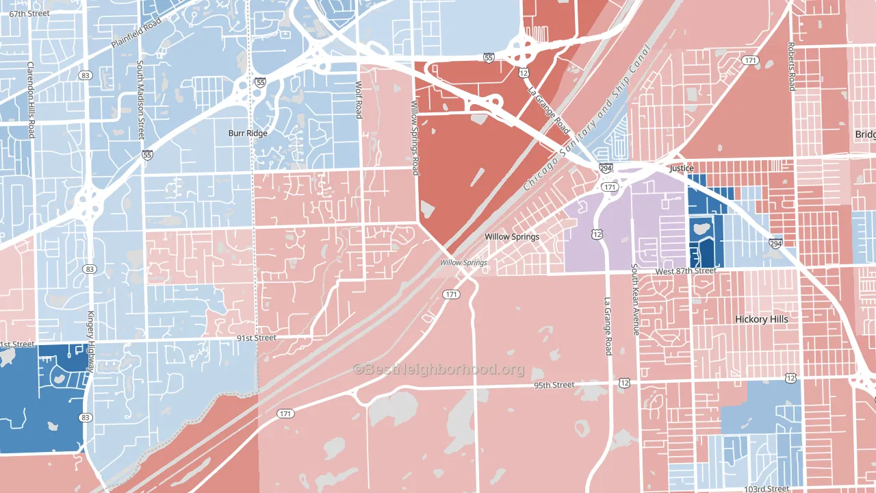 Willow Springs, IL block-group political-lean map