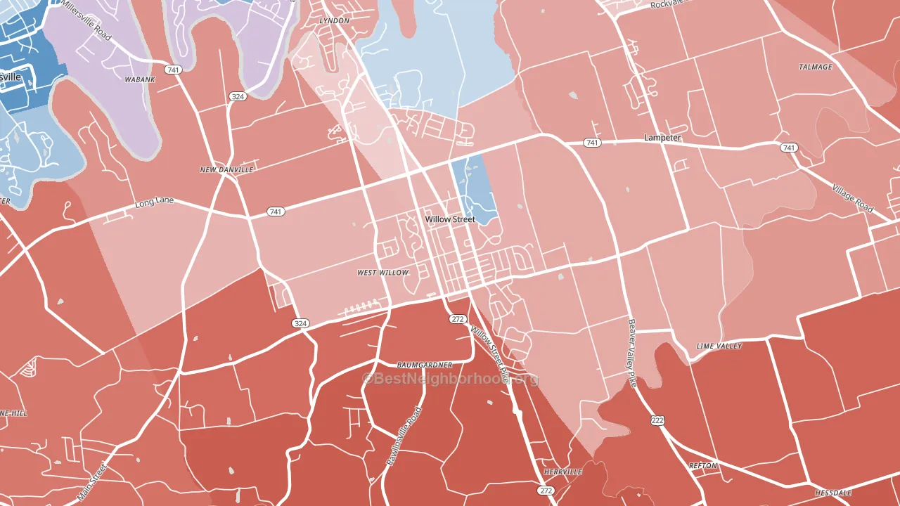 Willow Street, PA block-group political-lean map
