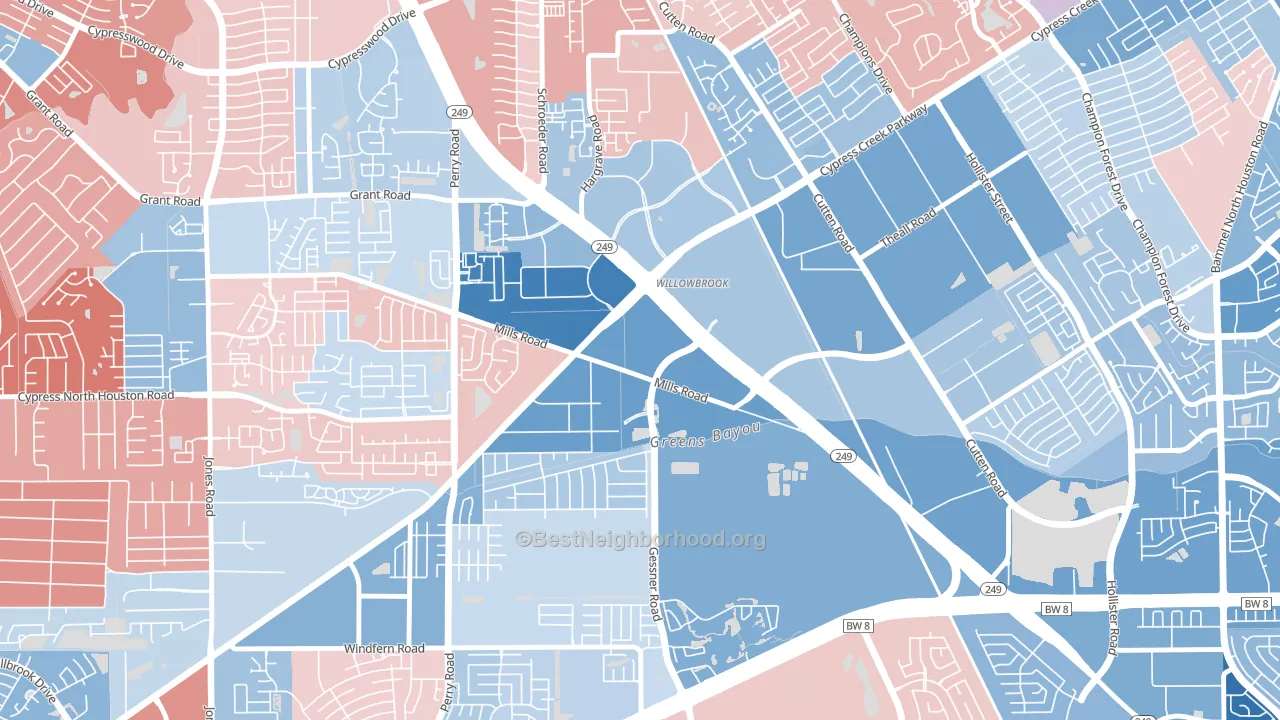 Willowbrook, Houston, TX block-group political-lean map