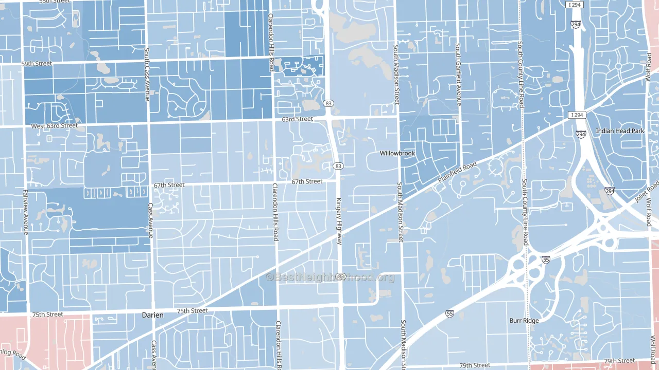 Willowbrook, IL block-group political-lean map