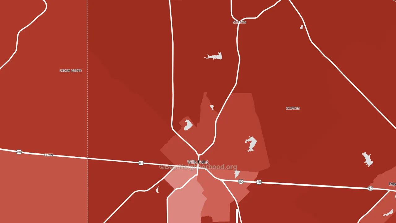 Wills Point, TX block-group political-lean map