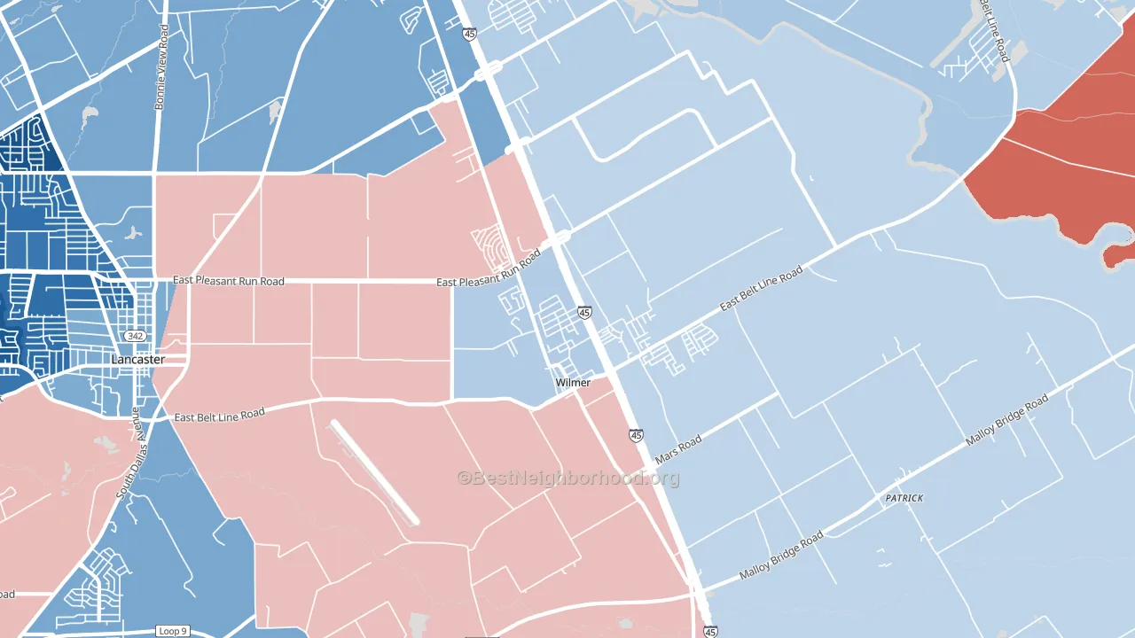 Wilmer, TX block-group political-lean map