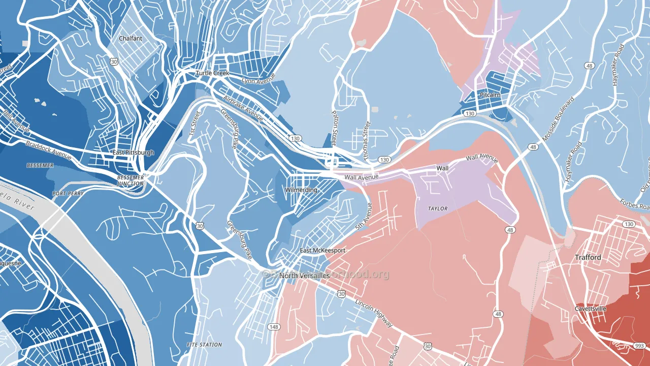 Wilmerding, PA block-group political-lean map