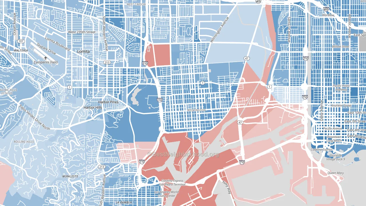 Wilmington, CA block-group political-lean map