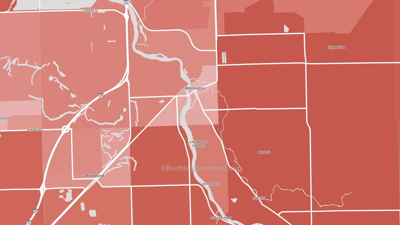 Wilmington, IL block-group political-lean map