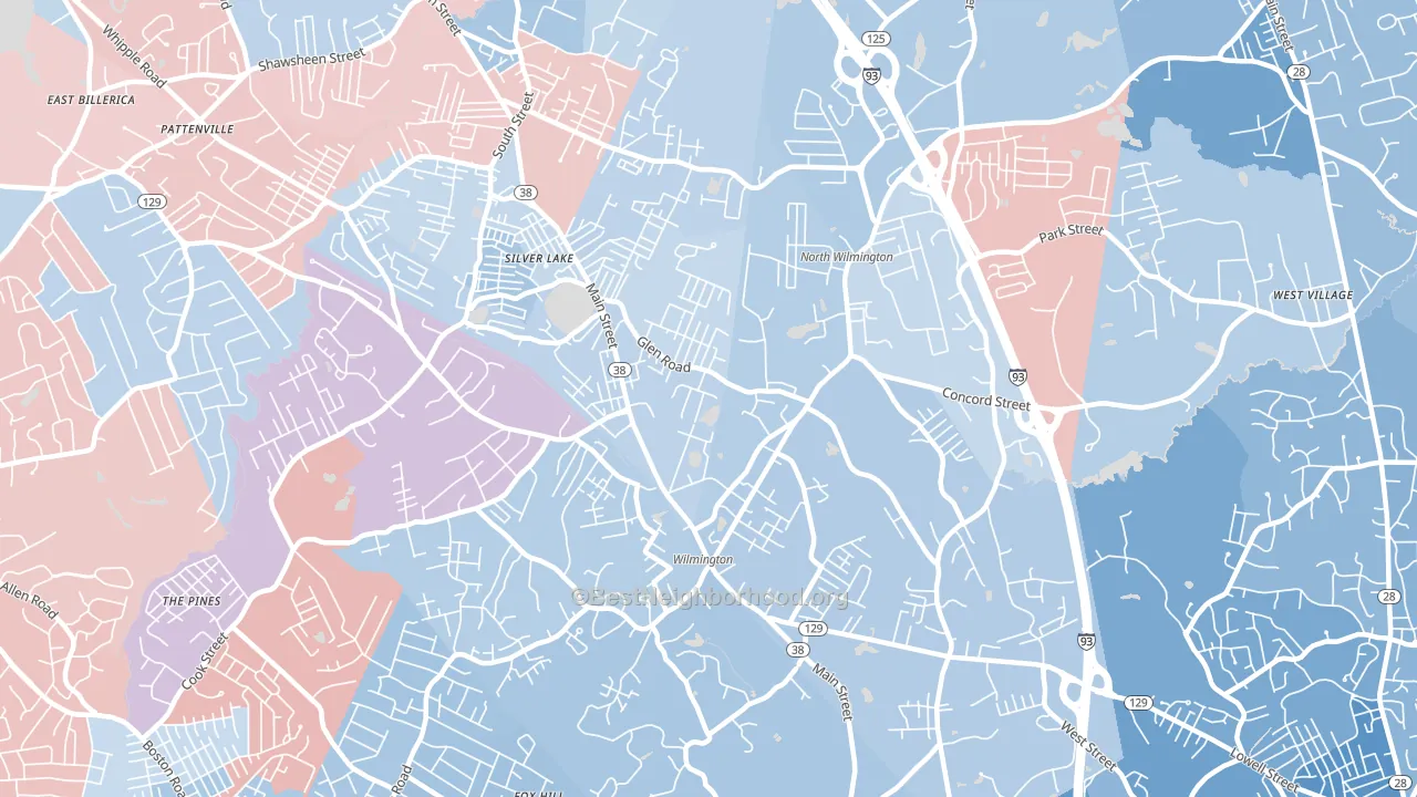 Wilmington, MA block-group political-lean map