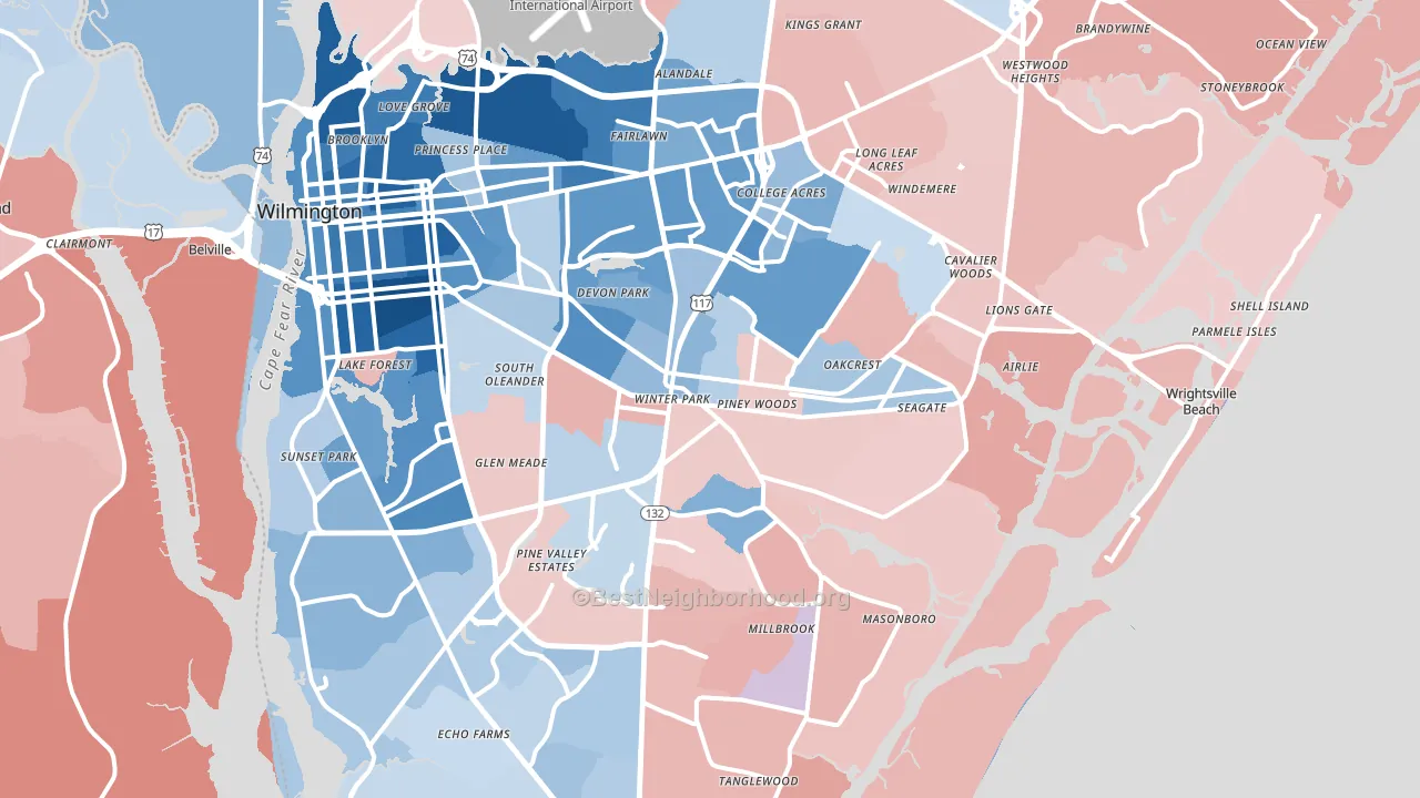 Wilmington, NC block-group political-lean map