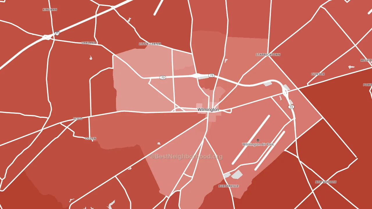 Wilmington, OH block-group political-lean map