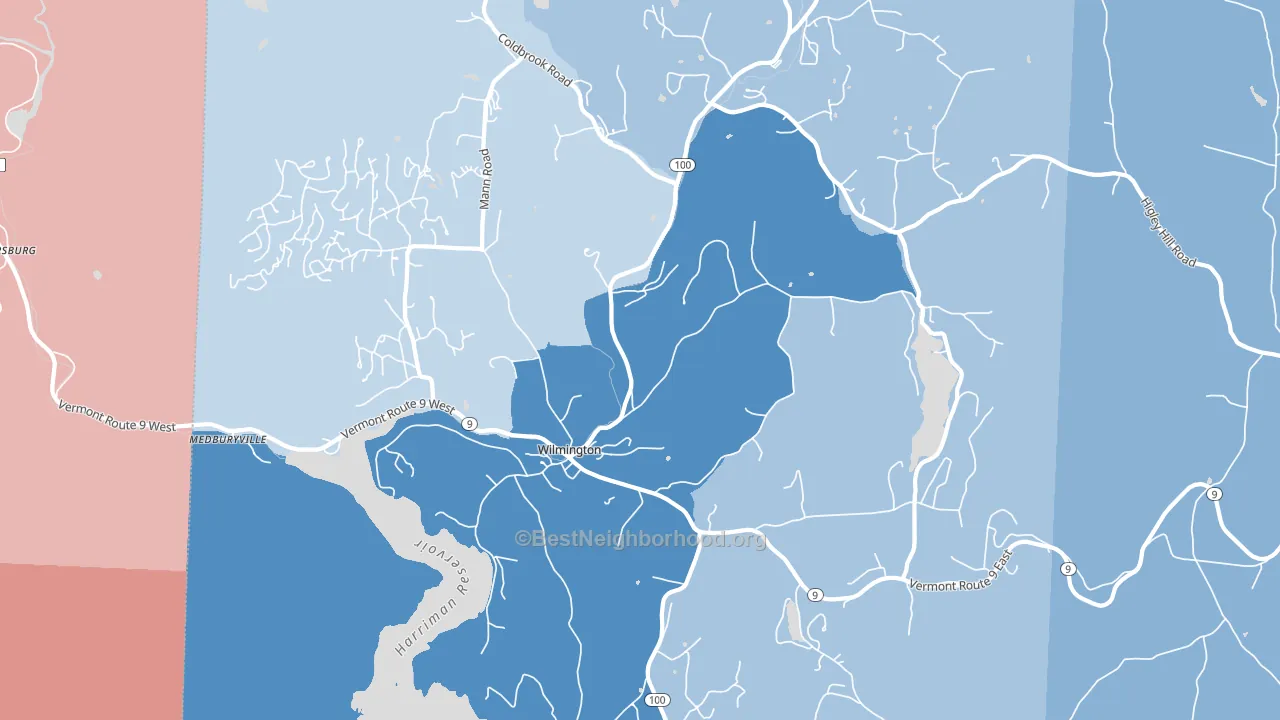 Wilmington, VT block-group political-lean map