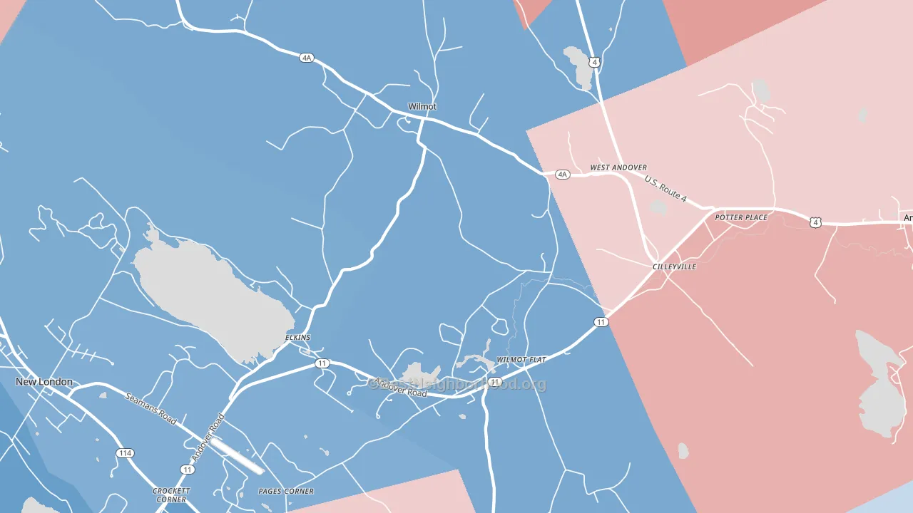 Wilmot, NH block-group political-lean map
