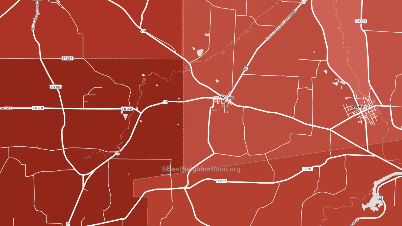 Wilmot, OH block-group political-lean map