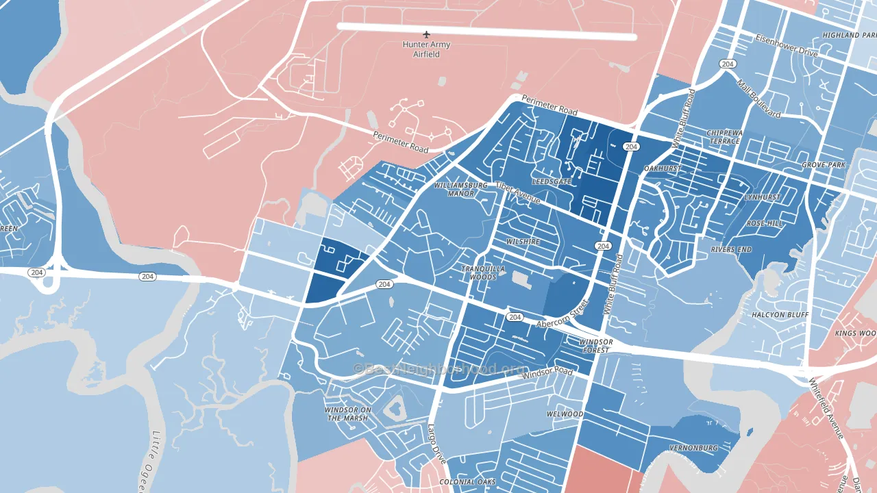 Wilshire Estates-Savannah Mall, Savannah, GA block-group political-lean map