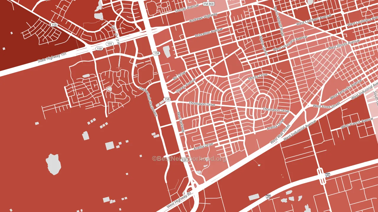 Wilshire Park, Midland, TX block-group political-lean map