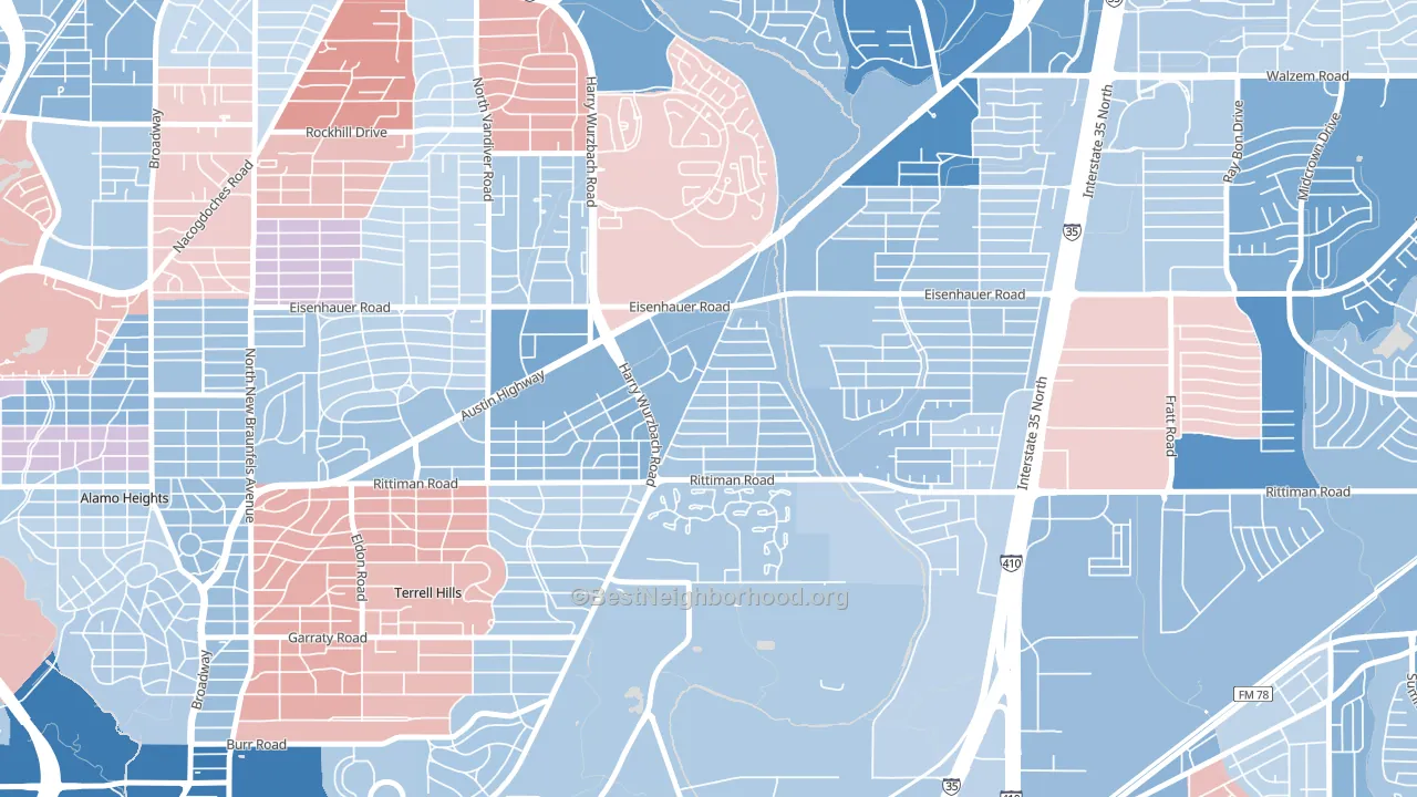 Wilshire, San Antonio, TX block-group political-lean map