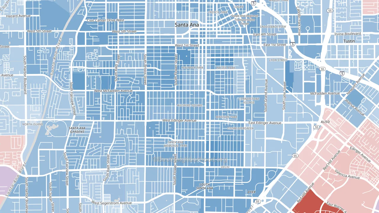 Wilshire Square, Santa Ana, CA block-group political-lean map