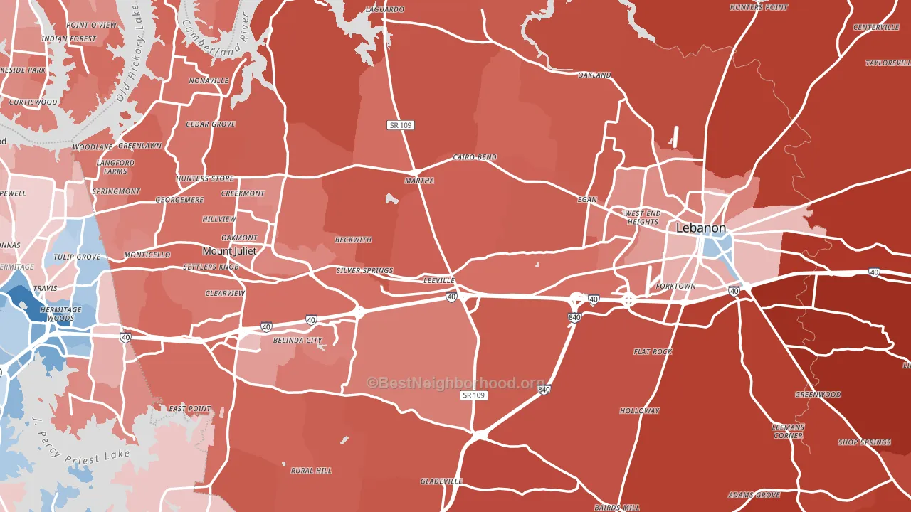 Wilson County, TN block-group political-lean map