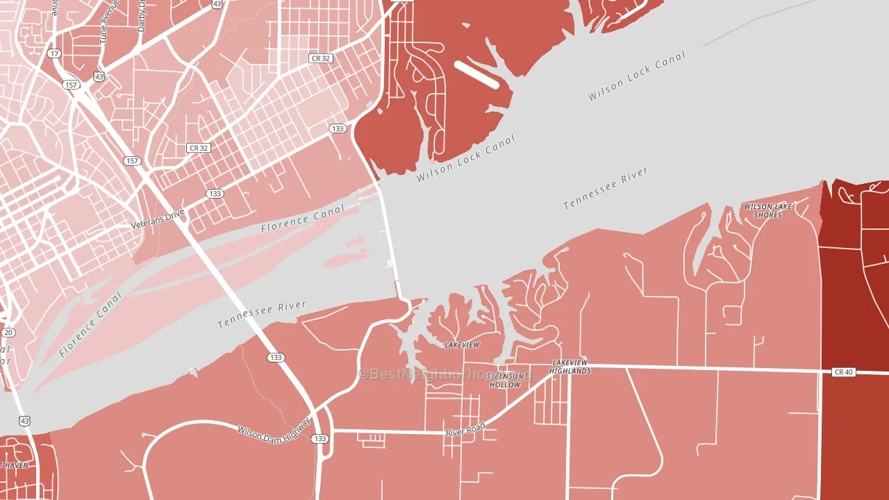 Wilson Lake Shores, AL block-group political-lean map