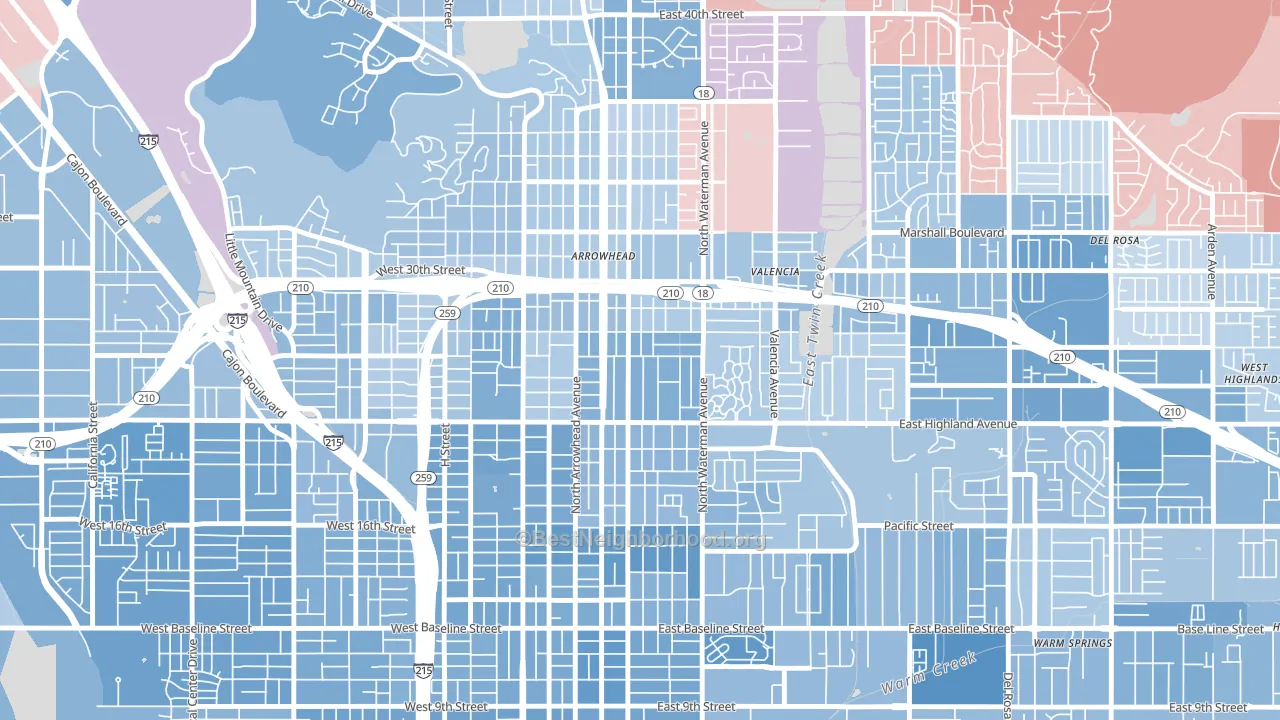 Wilson-Riverside, San Bernardino, CA block-group political-lean map