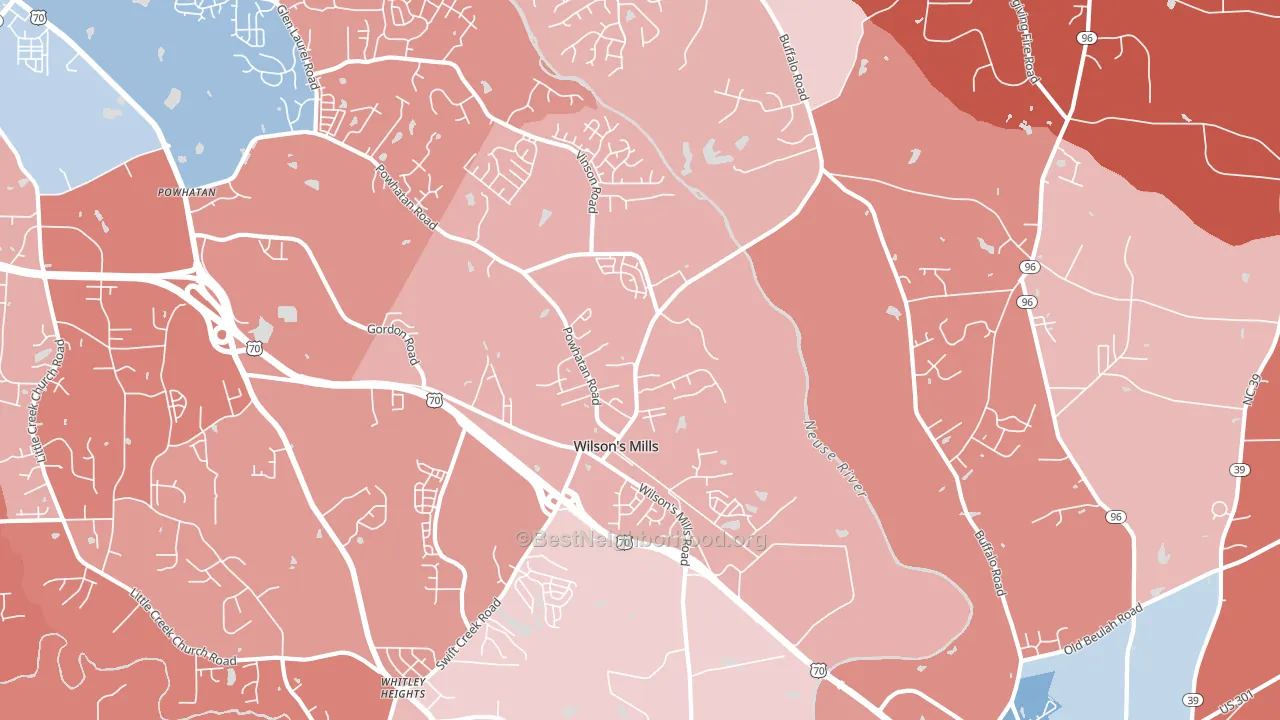Wilsons Mills, NC block-group political-lean map