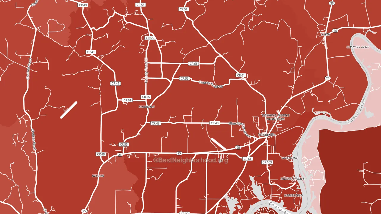 Wilsonville, AL block-group political-lean map