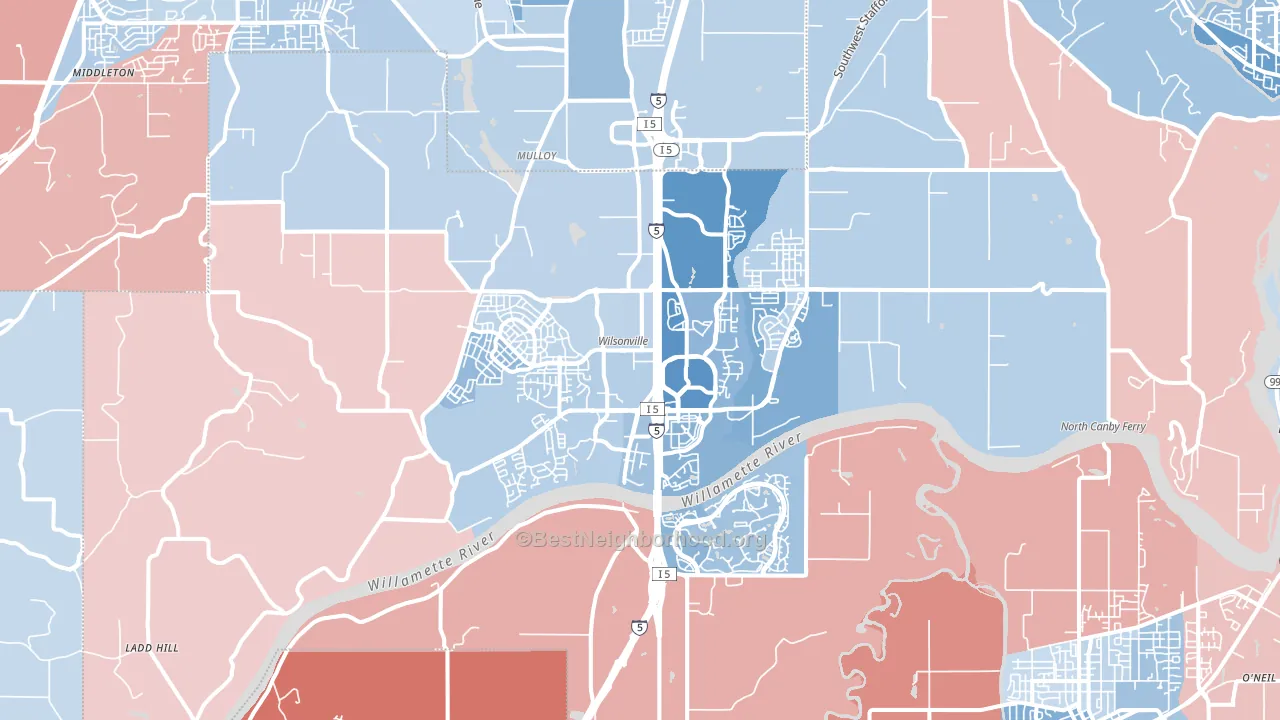 Wilsonville, OR block-group political-lean map