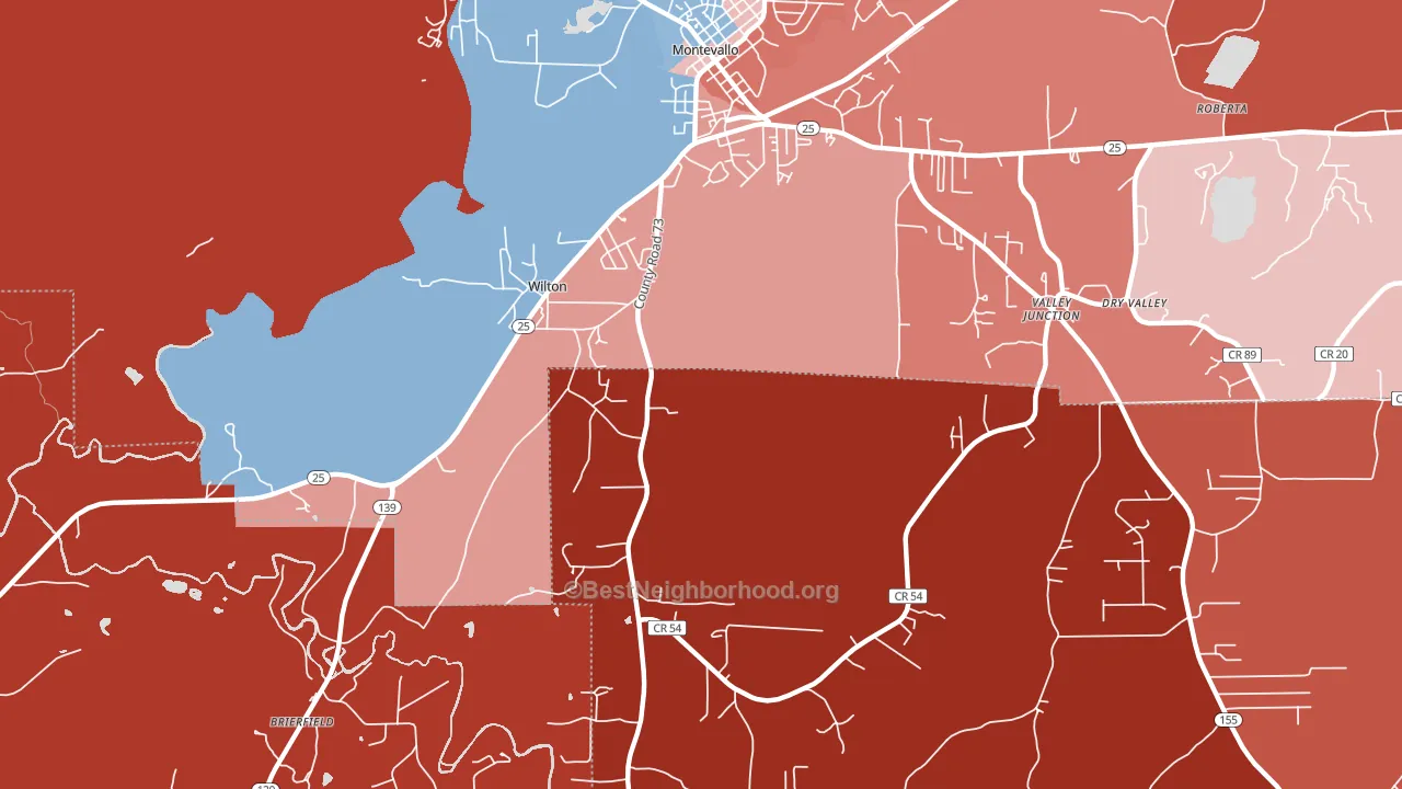Wilton, AL block-group political-lean map